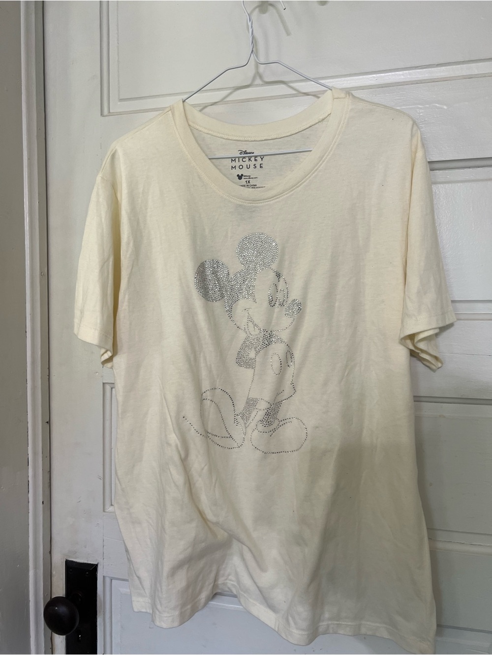 Mickey Mouse sequin cream tee shirt